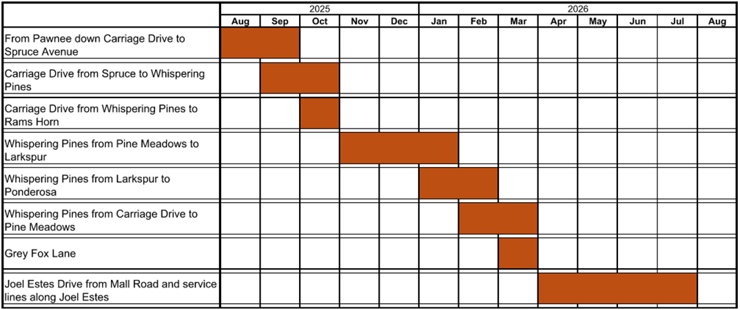 Table showing project timeline