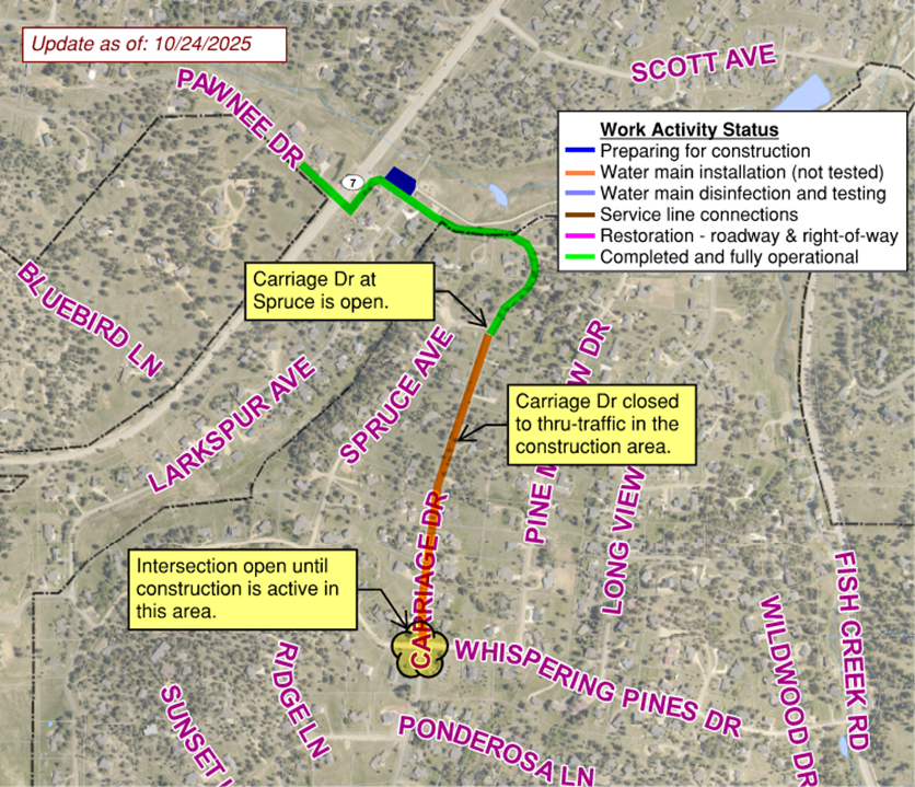 Work activity status map of project as of 10/24/25.