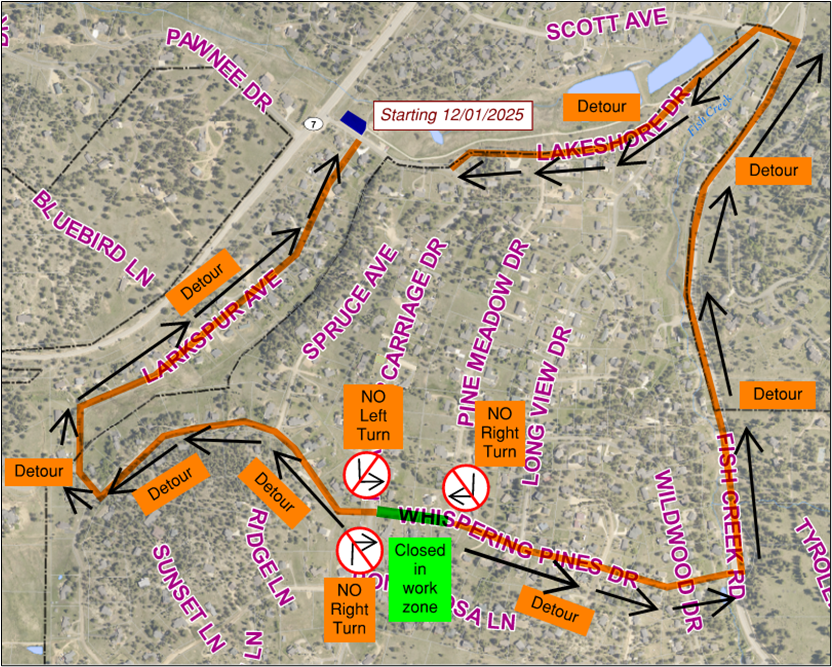 Map for traffic and detour patterns starting 12/01/2025.