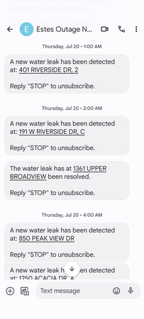 Water Leak text message